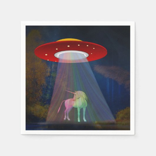 Einhorn unter UFO-Regenbogenbeam am Night, ZKoA Serviette (Vorderseite)
