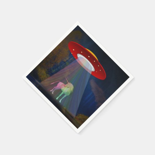 Einhorn unter UFO-Regenbogenbeam am Night, ZKoA Serviette (Ecke)