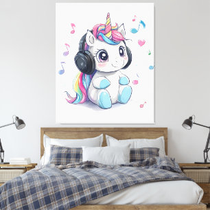 Einhorn-Vibes Only – Musikliebende Einhorn-Wandkun Leinwanddruck