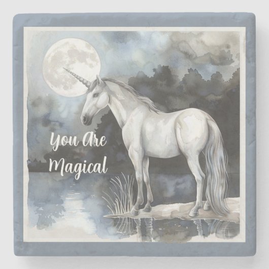 Einhorn Vollmond Steinuntersetzer (Vorderseite)