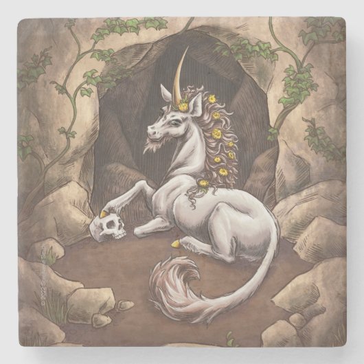 Einhorn von Earth Element Fantasy Art Steinuntersetzer (Vorderseite)
