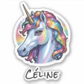 Einhorn Vorname Regenbogen Elegante Sterne Aufkleber (Vorderseite)