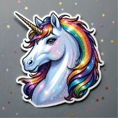 Einhorn Vorname Regenbogen-Sterne Kopf Aufkleber