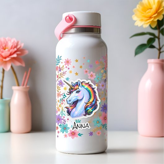 Einhorn Vorname Regenbogen-Sterne Kopf Aufkleber