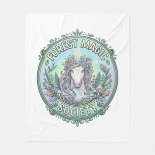 Einhorn-Wald-Magie-Gesellschaft Grafikdesign Weiß  Fleecedecke