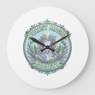 Einhorn-Wald-Magie-Gesellschaft Grafikdesign Weiß Große Wanduhr