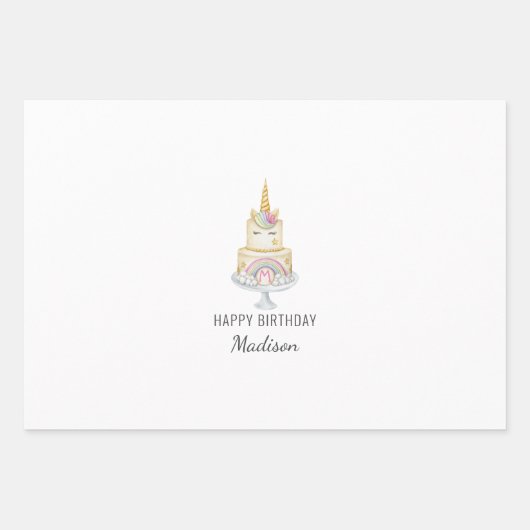 Einhorn Wasserfarbe Erstgeburt Einladung Geschenkpapier Set (Vorderseite)