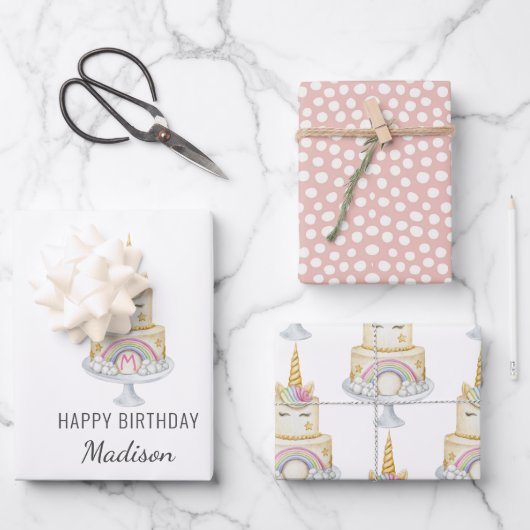 Einhorn Wasserfarbe Erstgeburt Einladung Geschenkpapier Set (Vorderseite)