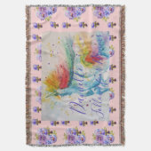 Einhorn-Wasserfarbe-Rosa-Blumen-Mädchen-Name-Decke Decke (Vorderseite Vertikal)