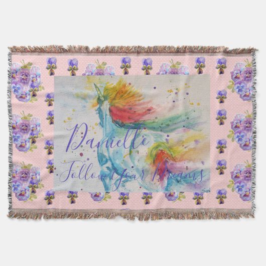 Einhorn-Wasserfarbe-Rosa-Blumen-Mädchen-Name-Decke Decke (Vorderseite)
