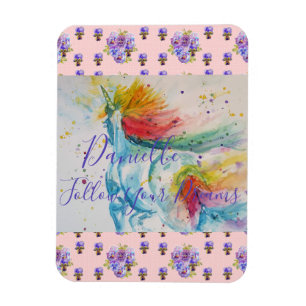 Einhorn-Wasserfarbe-Rosa-Blumen-Mädchen-Name-Decke Magnet