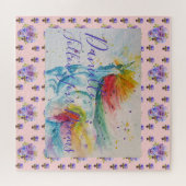 Einhorn-Wasserfarbe-Rosa-Blumen-Mädchen-Name-Decke Puzzle (Horizontal)