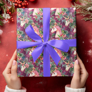 Einhorn-Weihnachts-Blumenflor Geschenkpapier