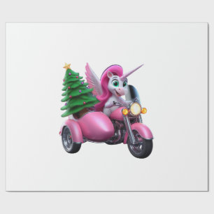 Einhorn-Weihnachtsbaum-fahrendes-Motorrad-Frauen-K Geschenkpapier