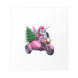 Einhorn-Weihnachtsbaum-fahrendes-Motorrad-Frauen-K Notizblock
