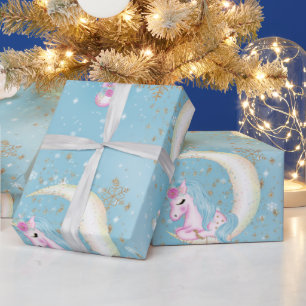 Einhorn-Weihnachtsmond Geschenkpapier