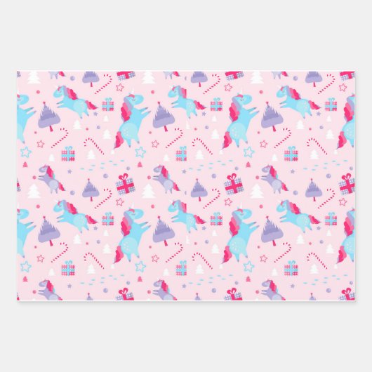Einhorn Weihnachtswrapping Paper Sheets Geschenkpapier Set (Vorderseite)