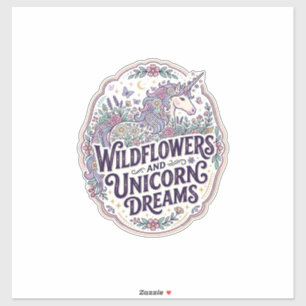 Einhorn-Wildblumen und Einhorn-Träume POD Fertig M Aufkleber