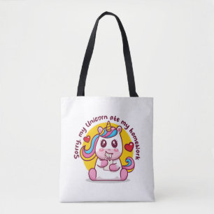 Einhorn zu essen meine Hausaufgaben (auf hellen Fa Tasche