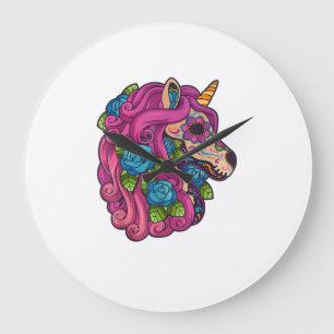 Einhorn Zucker Schädel Mexiko Calavera Dia De Los  Große Wanduhr