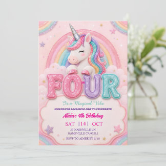 Einhorn zum 4. Geburtstag für Mädchen in Pastell-R Einladung