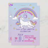 Einhorn zum Geburtstag Einladung für Mädchen (Vorne/Hinten)