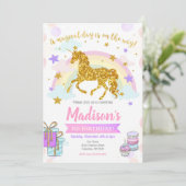 Einhorn zum Geburtstag Einladung / Magisches Party (Stehend Vorderseite)