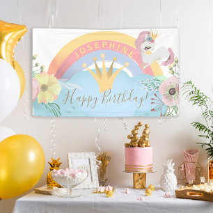 Einhorn zum Geburtstag mit Blumenmuster Happy Birt Banner