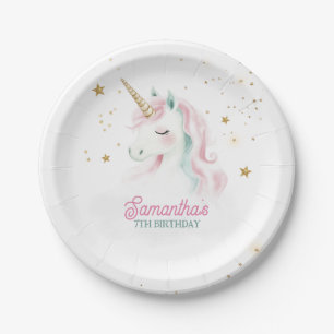 Einhorn zum Geburtstag, Pastel Unicorn, Regenbogen Pappteller