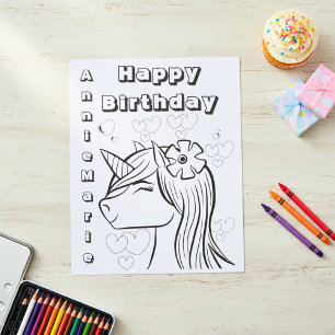 Einhorn zum Geburtstag personalisiertes Färbblatt Flyer