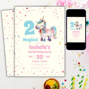 Einhorn Zwei Magisches 2. Geburtstagseinladung Einladung