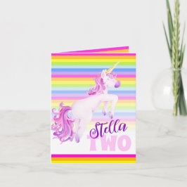 EinhornAquarellkunst und Regenbogen 2. Geburtstag Karte