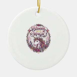 Einhornblüte mit Magie POD Fertig Weißer Hintergru Keramik Ornament