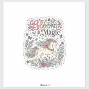 Einhornblüte mit Magie Premium Vektor-Typografie Aufkleber