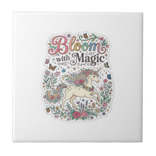 Einhornblüte mit Magie Premium Vektor-Typografie Fliese