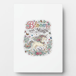 Einhornblüte mit Magie Premium Vektor-Typografie Fotoplatte