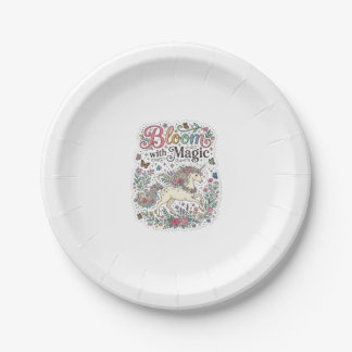 Einhornblüte mit Magie Premium Vektor-Typografie Pappteller