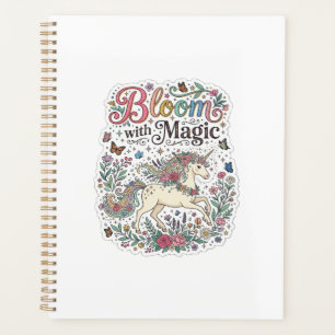 Einhornblüte mit Magie Premium Vektor-Typografie Planer