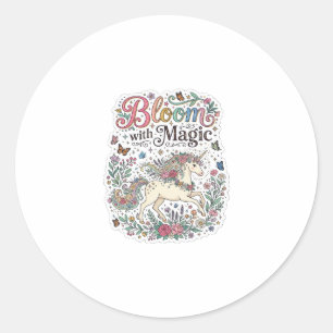 Einhornblüte mit Magie Premium Vektor-Typografie Runder Aufkleber