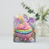Einhorndrache mit Cupcake und Blumen Postkarte (Stehend Vorderseite)