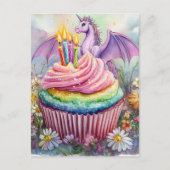 Einhorndrache mit Cupcake und Blumen Postkarte (Vorderseite)