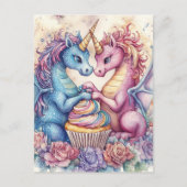 Einhorndrachen mit Cupcake und Blumen Postkarte (Vorderseite)
