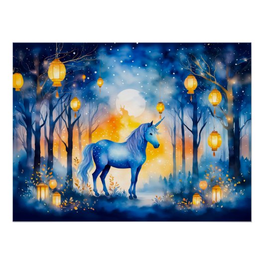 Einhorndrucke unter goldener Laterne Poster (Vorderseite)
