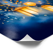 Einhorndrucke unter goldener Laterne Poster (Ecke)