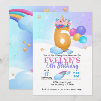 Einhorneinladung, Einhorn 6. Geburtstag Einladung