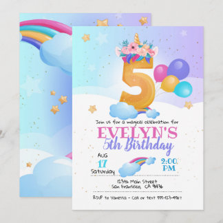 Einhorneinladung, Unicorn 5. Geburtstag Einladung