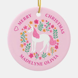 Einhornende Blume Niedlich Rosa Personalisierter N Keramik Ornament