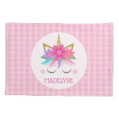 Einhornende Blume Niedlich Rosa Personalisierter N Kissenbezug (Rückseite)