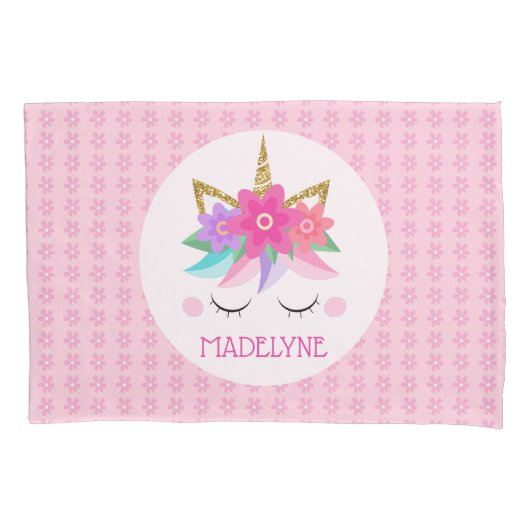 Einhornende Blume Niedlich Rosa Personalisierter N Kissenbezug (Vorderseite)