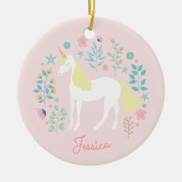 Einhornende Blume Rosa Personalisiert Keramik Ornament